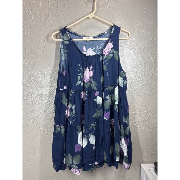 Entro Women's Blue Floral Tiered Sleeveless Relaxed Flowy Top Size Medium - Picture 1 of 5